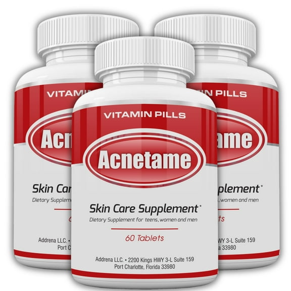 Acnetame 3 Pack- Clear Skin Supplements Acne Pill- Tablets for Oily Skin, Spots, Blemishes, & Sebum Control for Women, Men, & Teens, 180 count