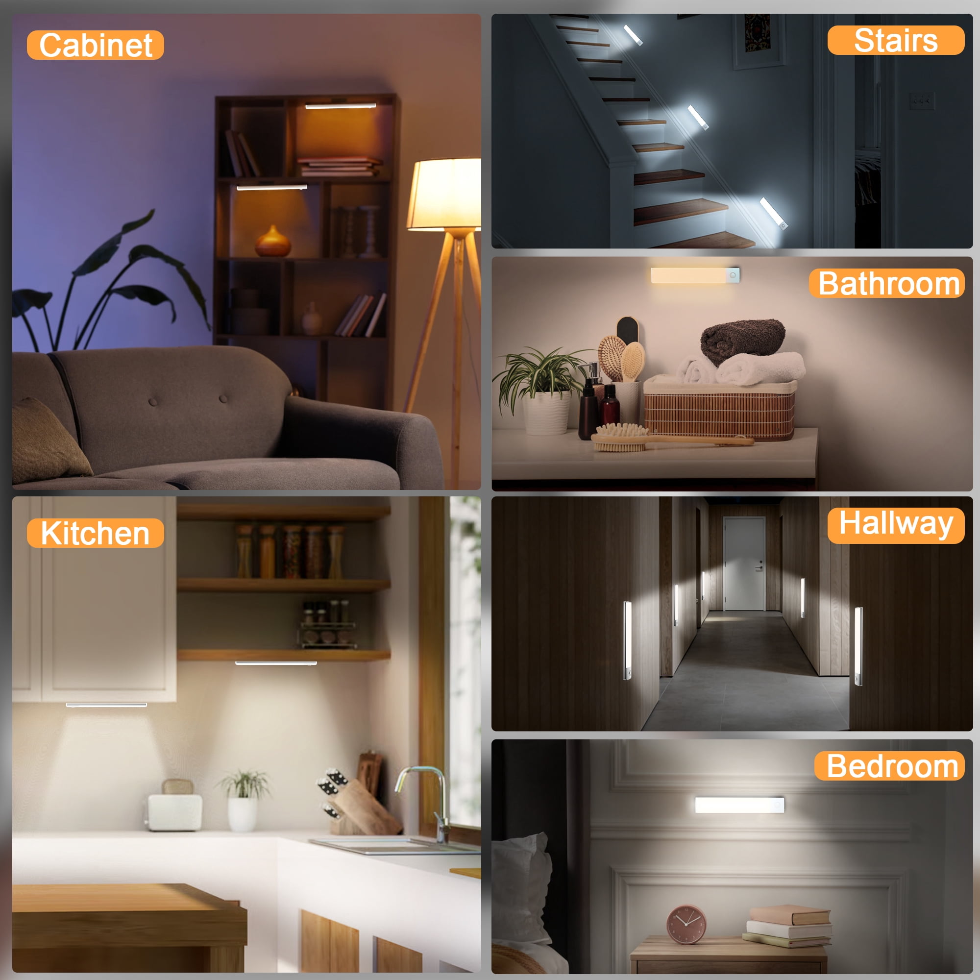 AIRTOK Under Cabinet Lighting - 4 Pack, Motion Sensor, Rechargeable, Magnetic Easy Installation, 3 Color Temps & 5 Brightness - LED Closet Lights