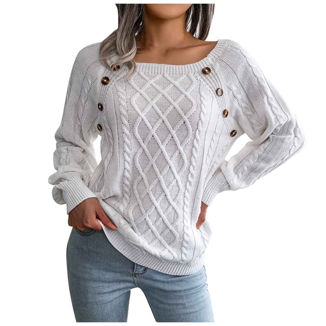 Suéter de mujer, suéter sólido informal a la moda, suéter holgado de manga larga con cuello redondo, blusa con botones, Tops de otoño Odeerbi ODB-2