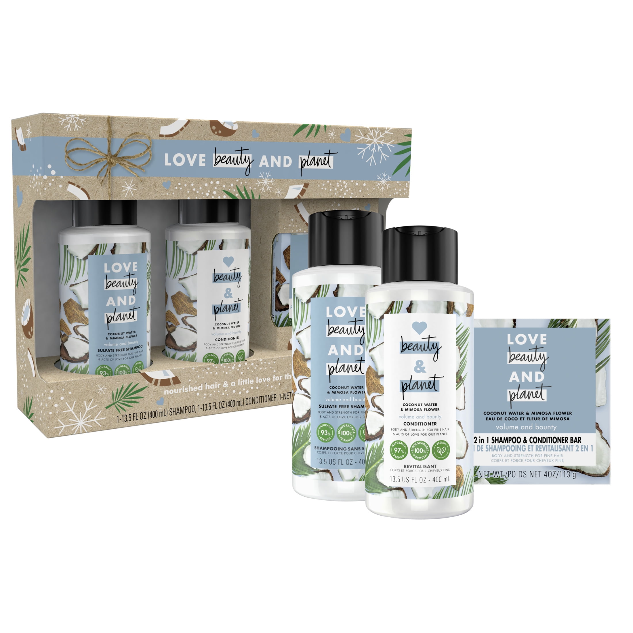 ($18 VALUE) Love Beauty and Planet Coconut Water & Mimosa Flower Hair Care Gift Set, 3 Count