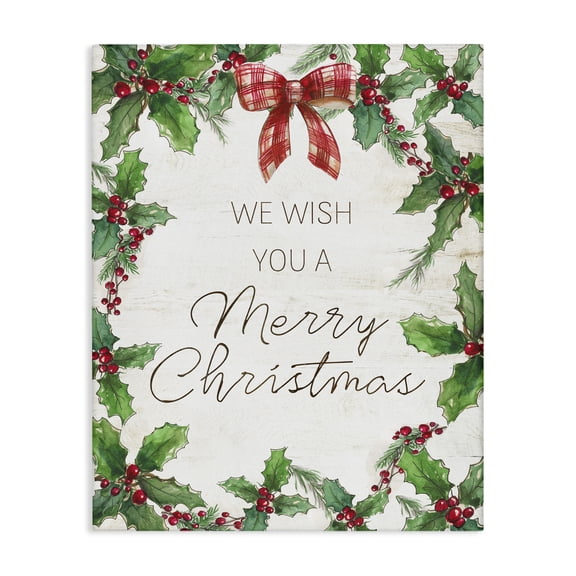 Wish You Merry Christmas & Bow Canvas Art, 16 x 20, Made In USA