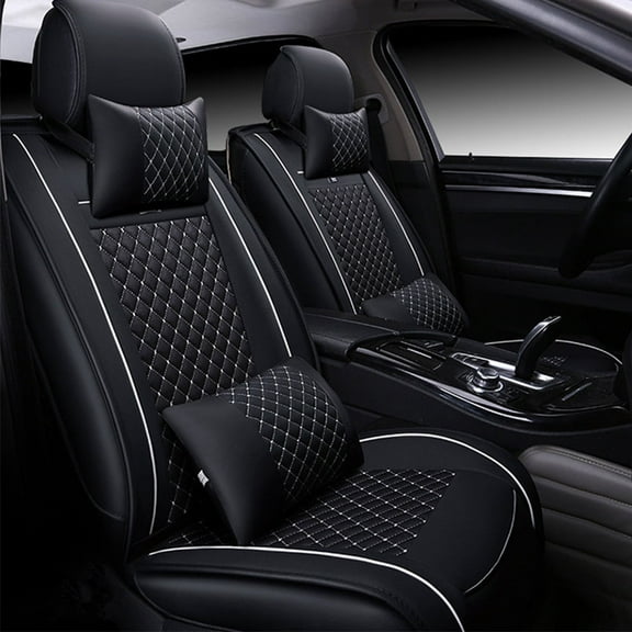 Tuqiang Seat covers for the front of the car. for BMW for 5series 1998-2017 2 Seats Waterproof Soft Front Rear Cushion Protector with Pollow and Headrest Black and White