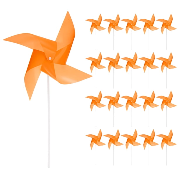 50pcs 17 x 11 Molinos de Viento para el Jardín con 4 Hojas Molinillos de Viento a Prueba de Viento y Impermeables con Estacas para Decoración de Patio Naranja