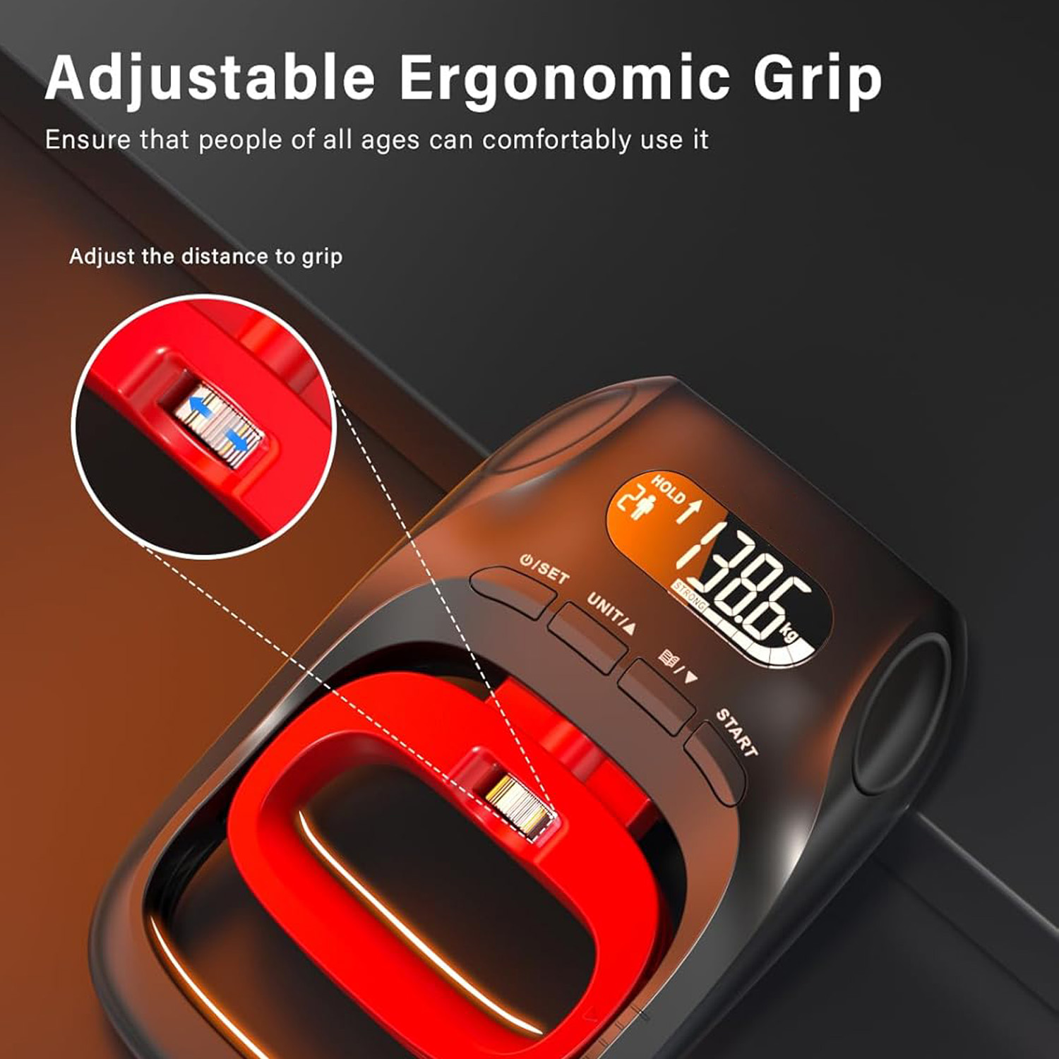Songsun Digital Grip Strengthener: Adjustable electronic dynamometer for training & rehab. Measures up to 400 lbs/180 kg. For athletes & therapy.