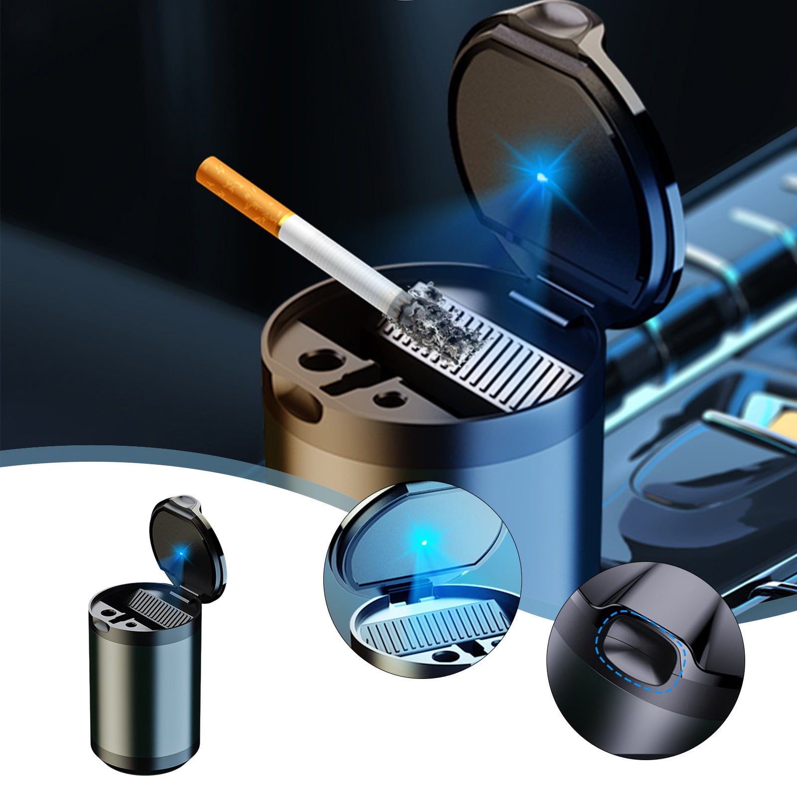 2 Pack Glow In The Dark Self-Extinguishing Car Ashtray - Cup Holder Style Auto Accessory 4 thumbnail image