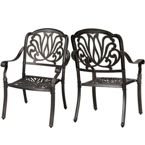 Patio Chair Set of 2, Cast Aluminum Stackable Dining Chairs Set Outdoor