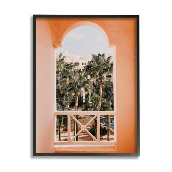 Stupell Tropical Palm Trees Window View Landscape Photography Black Framed Art Print Wall Art