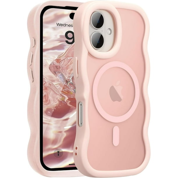 Funda magnética para iPhone 16, compatible con MagSafe, diseño de marco ondulado transparente 2025, funda protectora de borde suave, bonita, transparente, mate, a prueba de golpes