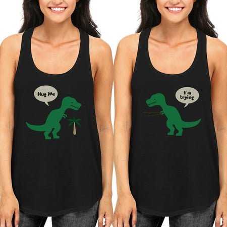 Cute BFF T-Rex Hug Me And I'm Trying Best Friend Matching Black TankTop (Best Friends Try Gay)