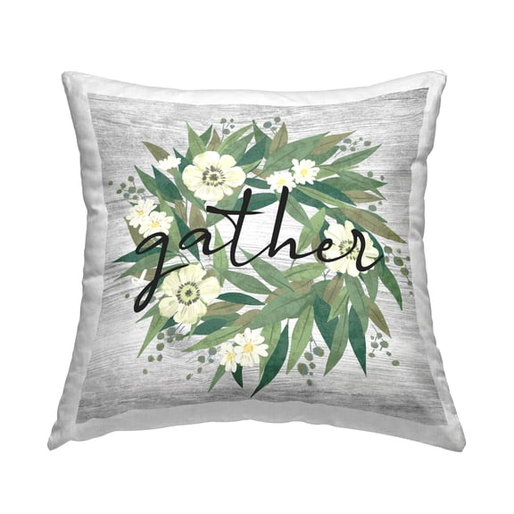 Stupell Industries Gather Calligraphy Rustic Flower Wreath Design by Ziwei Li Throw Pillow