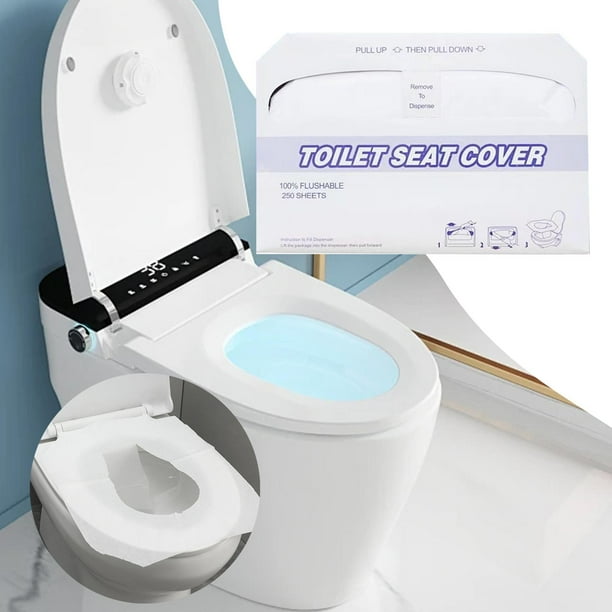 Fundas de asiento de inodoro de papel, discretas, para uso comercial, portátiles, plegables a la mitad, para adultos y niños, para baños públicos. 250 hojas