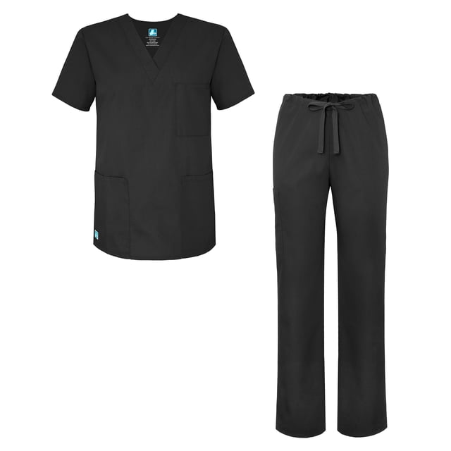 Adar Universal Unisex Scrub Set - Unisex V-Neck Scrub Top & Tapered Drawstring Scrub Pants