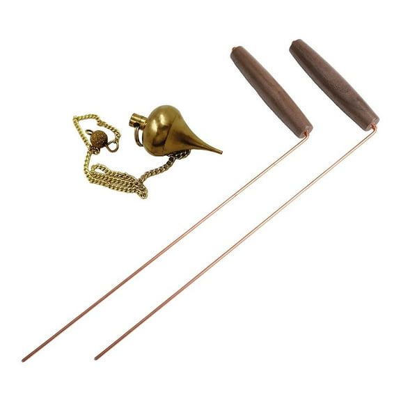 2Pcs Copper Dowsing Rods Kit With Natural Walnut Handles And Brass Pendulum