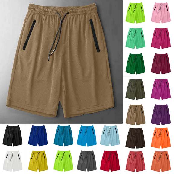 Dvprdro Men's Summer Casual Athletic Shorts Solid Color Drying Beach Running Basketball Workout Shorts with Pockets Brown M