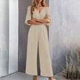 thumbnail image 2 of SRZYMJ Business Casual Jumpsuit for Women Women's V Neck Short Sleeve Wide Leg Jumpsuit Elegant Casual Romper with Pockets for Spring, 2 of 9