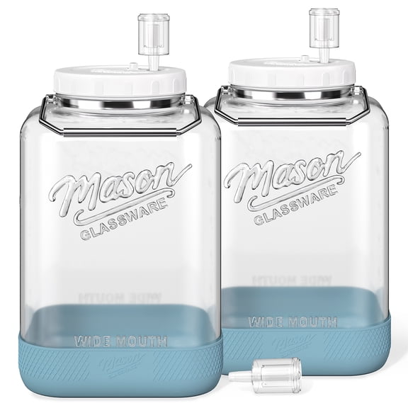 2 Pack Large Fermentation Jars with Airlock, 2 Gallon Glass Jar with Airtight Lid-Wide Mouth Mason Jar with Handle and Non-slip Base for Mead Making & Kombucha Starter, Pickle Jar, Kimchi Containers
