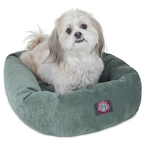 Majestic Pet Villa Velvet Bagel Pet Bed for Dogs, Calming Dog Bed Washable, Small, Azure