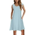 thumbnail image 3 of XuJwPNcy Tshirt Dress Women Crewneck Sleeveless Tank Dress Flowy Hollow out Beach Vacation Sundresses with Pockets, 3 of 6