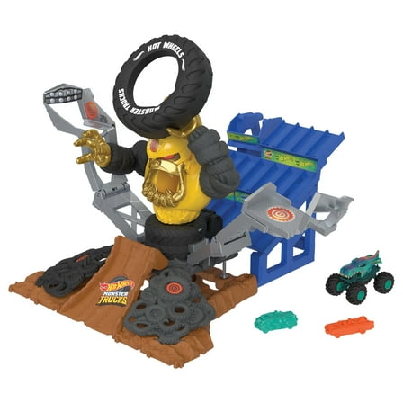 Hot Wheels Monster Trucks Arena Smashers Mega-Wrex Vs. Crushzilla Takedown Playset, 23.62 in