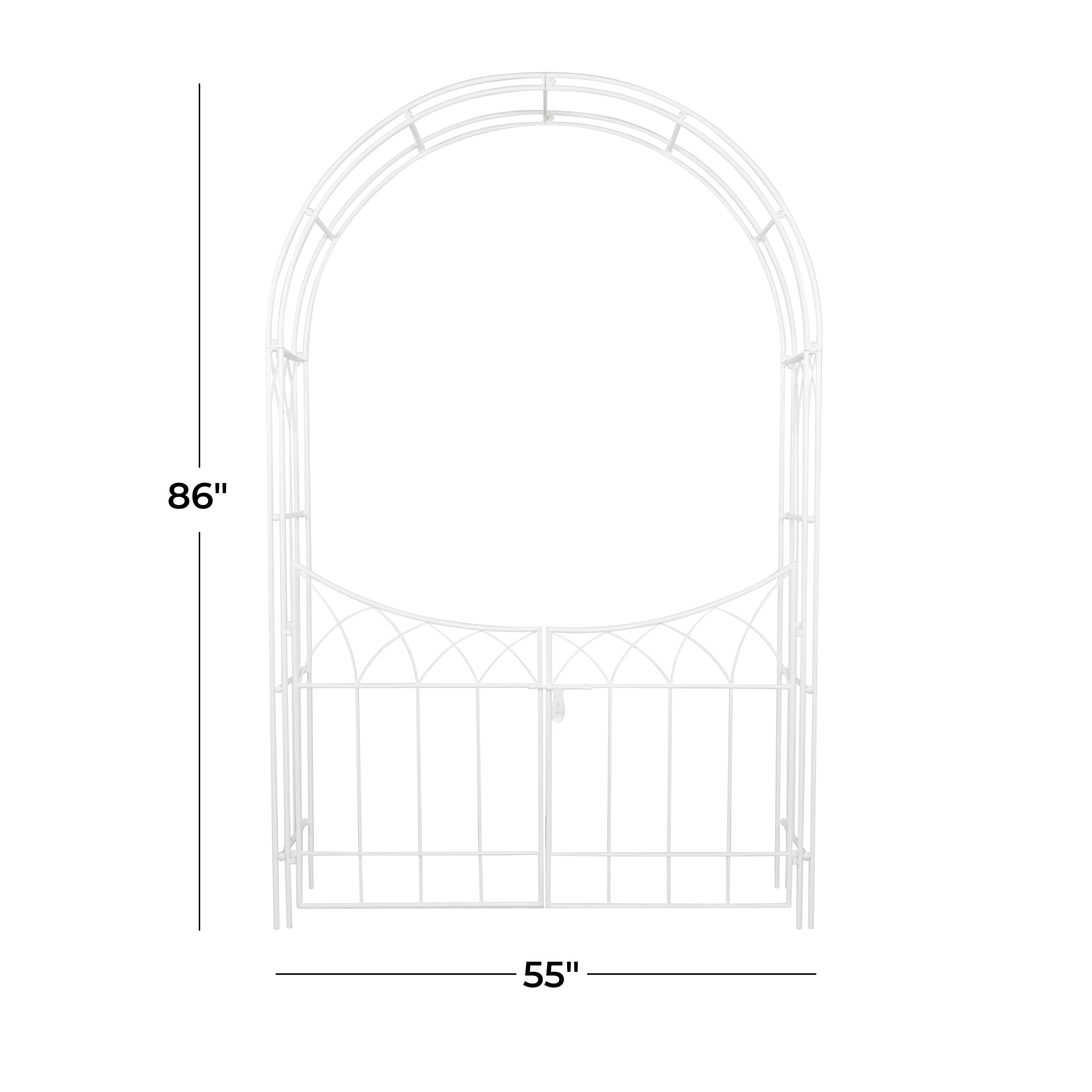DecMode 86" Indoor Outdoor Arched Gate White Metal Garden Arbor with Lattice Work Sides
