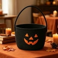 thumbnail image 5 of PYURTEP Halloween Pumpkin Candy Bucket, Trick or Treat Portable Plastic Pumpkin Bucket with Handle, Black Halloween Basket for Party Supplies Props, 5 of 6