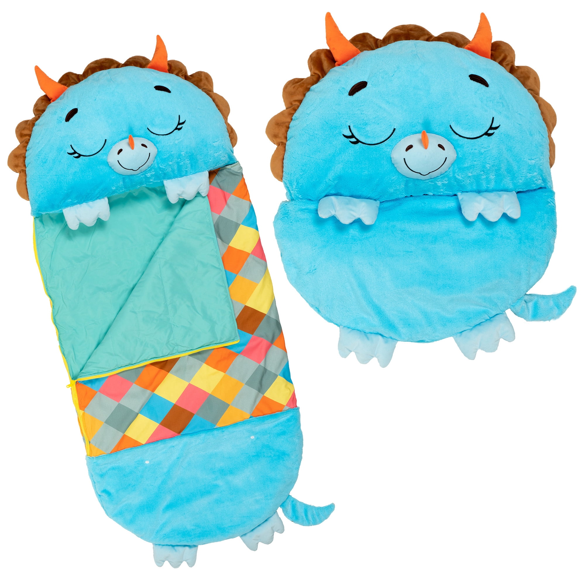 Happy Nappers: Pillow & Sleepy Sack: Medium - Triceratops Timmy - 54 x 20", 2-In-1: Plush Dinosaur Opens Into Sleeping Bag, Soft, Play & Nap, Kids 3+
