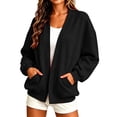thumbnail image 3 of Oiangi Sweatshirt Cardigans for Women Long Sleeve Open Front Sweaters Fall Comfy Basic Coat with Pockets Black 2XL, 3 of 9