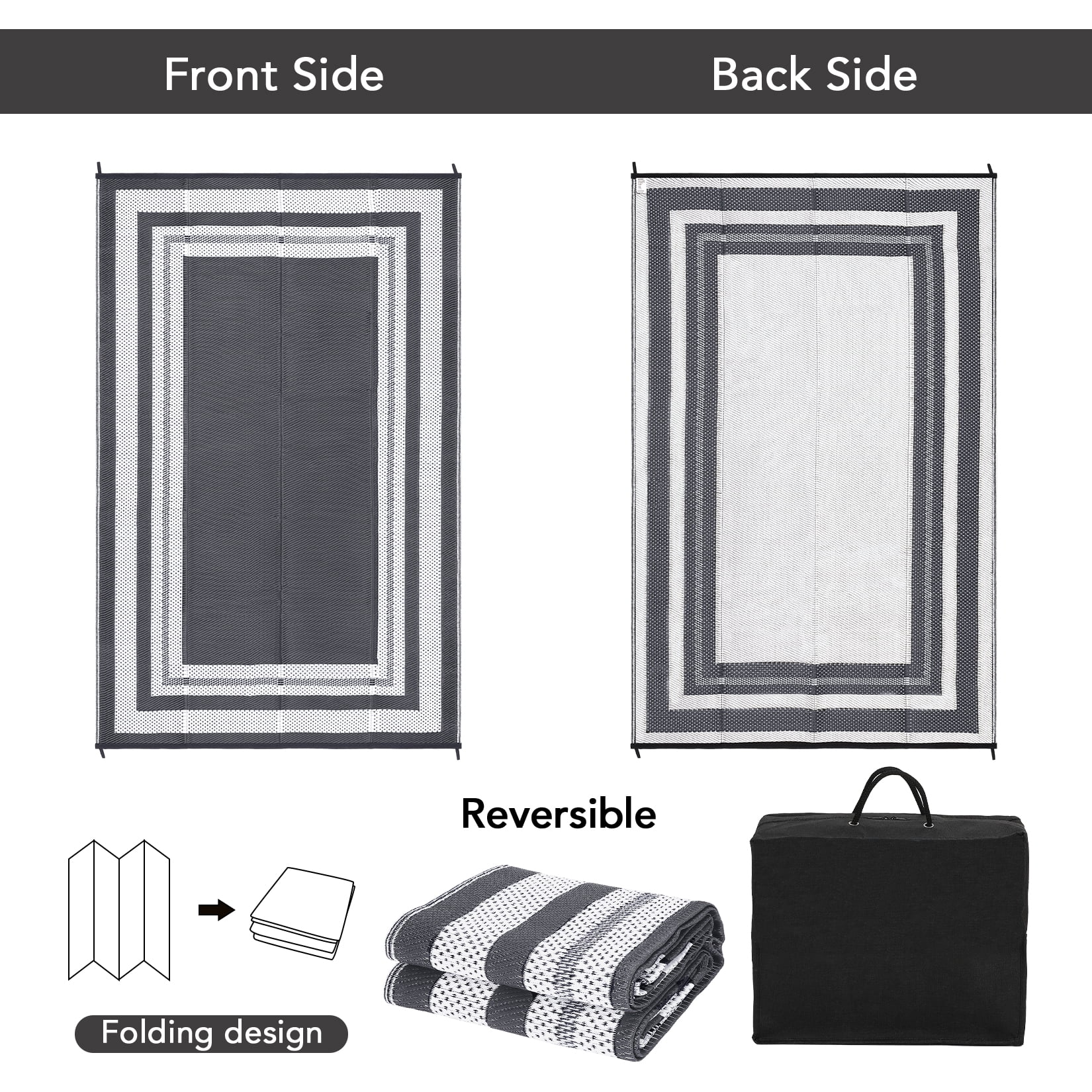 Nanan 9×18 Outdoor Plastic Rug,Portable Plastic Outdoor Rug, Waterproof & UV Resistant, Non-Slip, Easy to Clean for Camping, Patio, Garden, Beach, Picnic, Black White