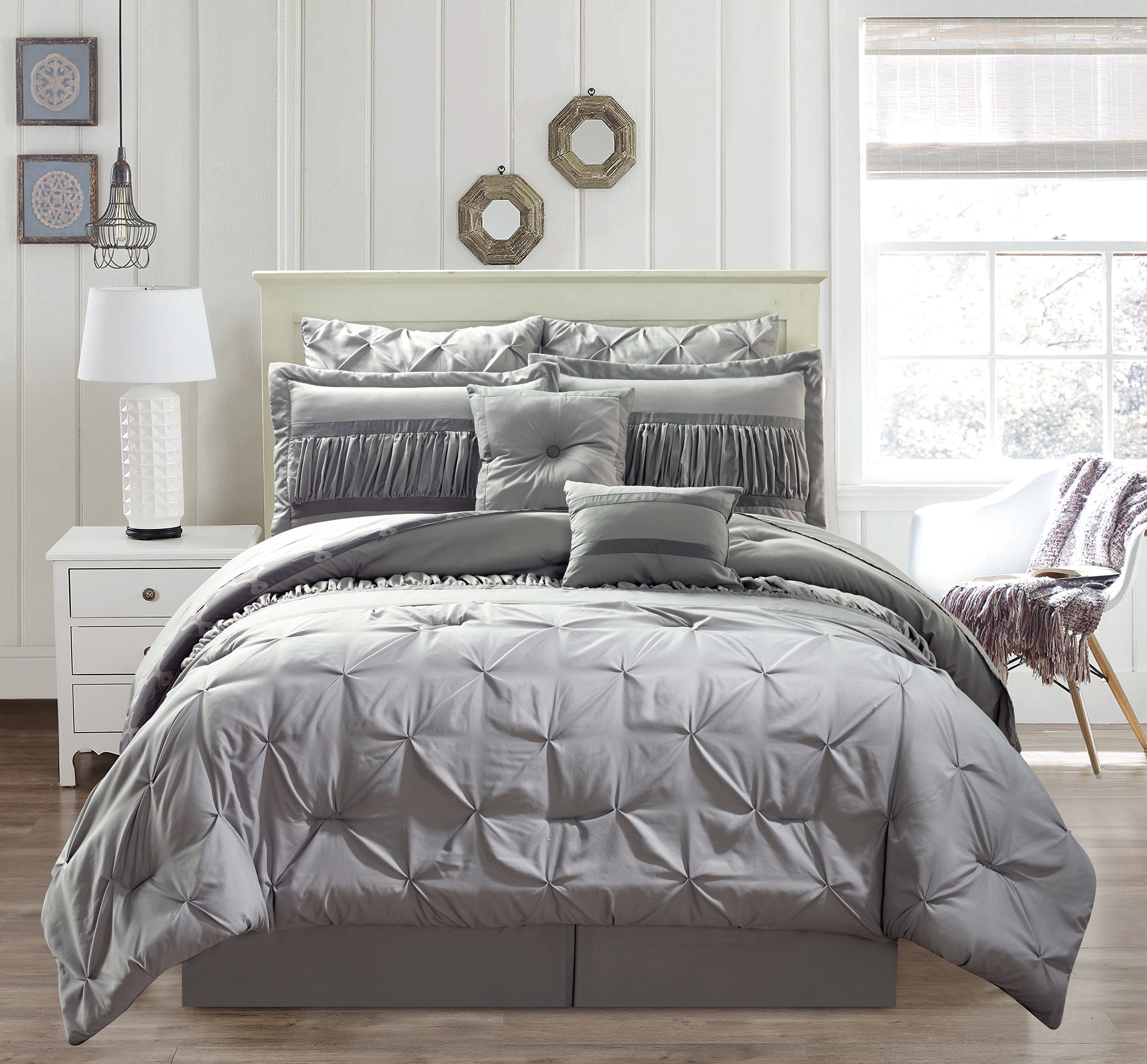 Marlin 10 Piece King Comforter Set in Silver