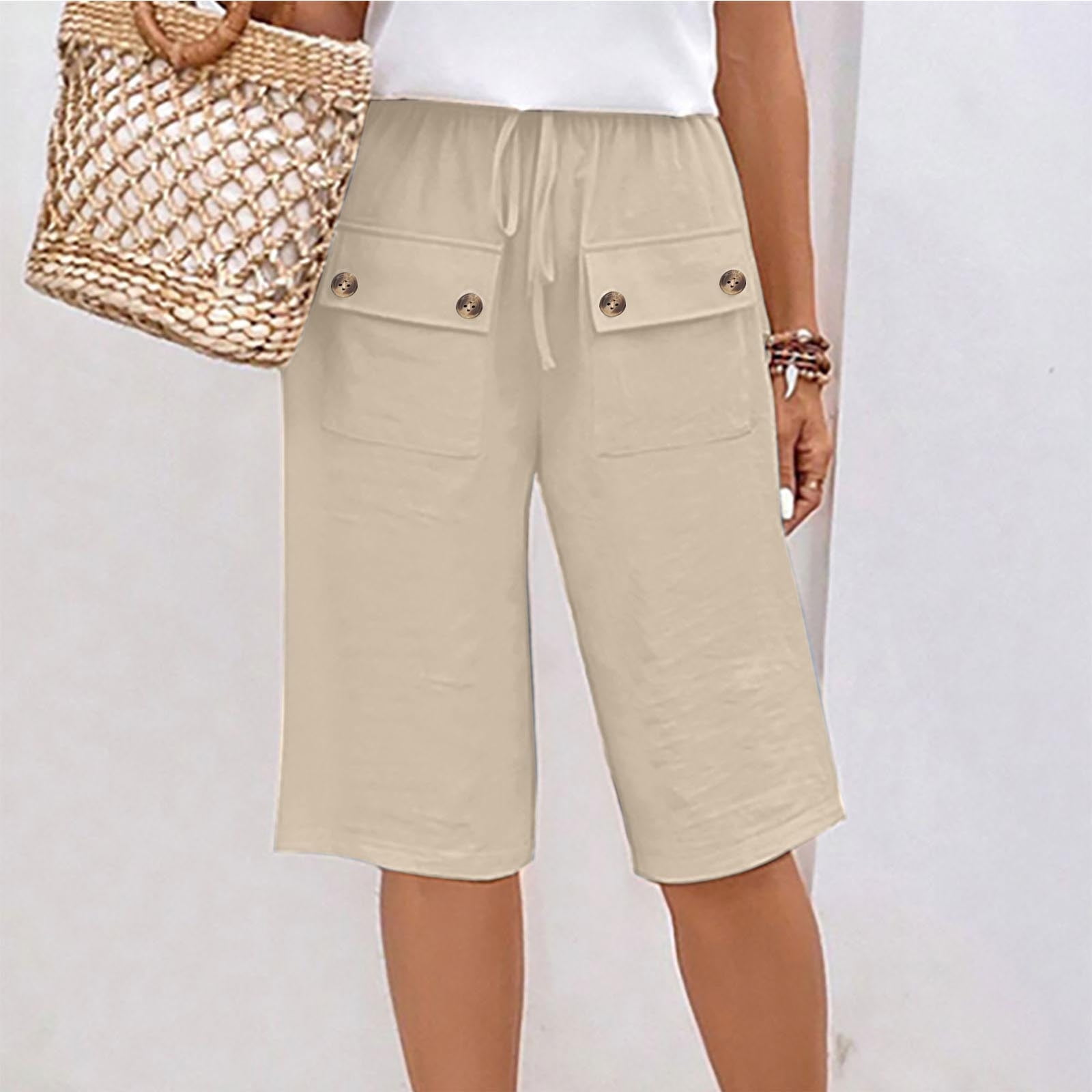 Timegard Cotton Linen Pants for Women Knee Length High Timegard Cotton Linen Pants for Women Knee Length High