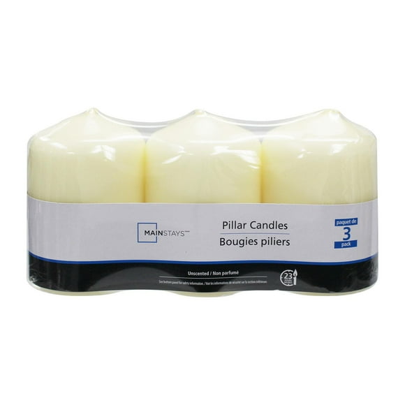Mainstays Unscented 3PK Ivory Pillar Candles, Pack of 3, 2.8"Dia x 4"H