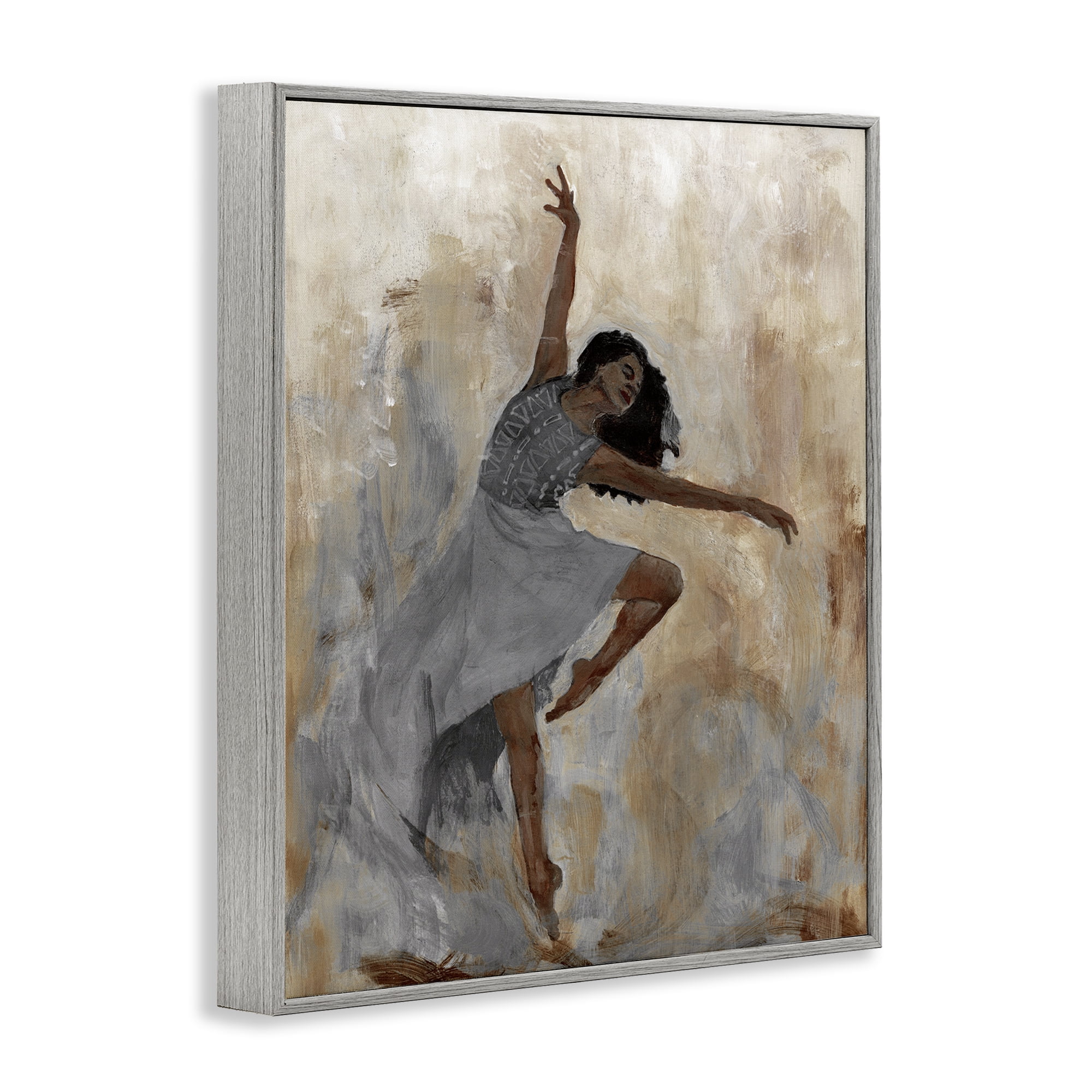 Stupell Industries Flowing Dancer Woman Novelty Painting Gray Framed Art Print Wall Art, 16 x 20