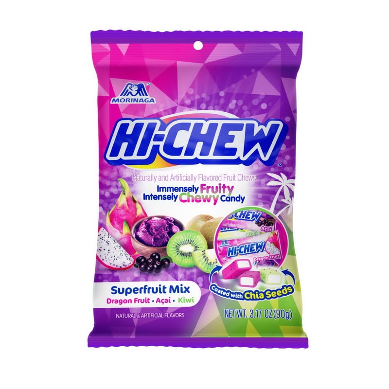 (Price/Case)Hi-Chew 15100 3.17oz Hi-Chew Superfruit Mix Peg Bag 6Ct Display Ready Master Case (Assorted Mix Of Dragon Fruit Acai Kiwi)
