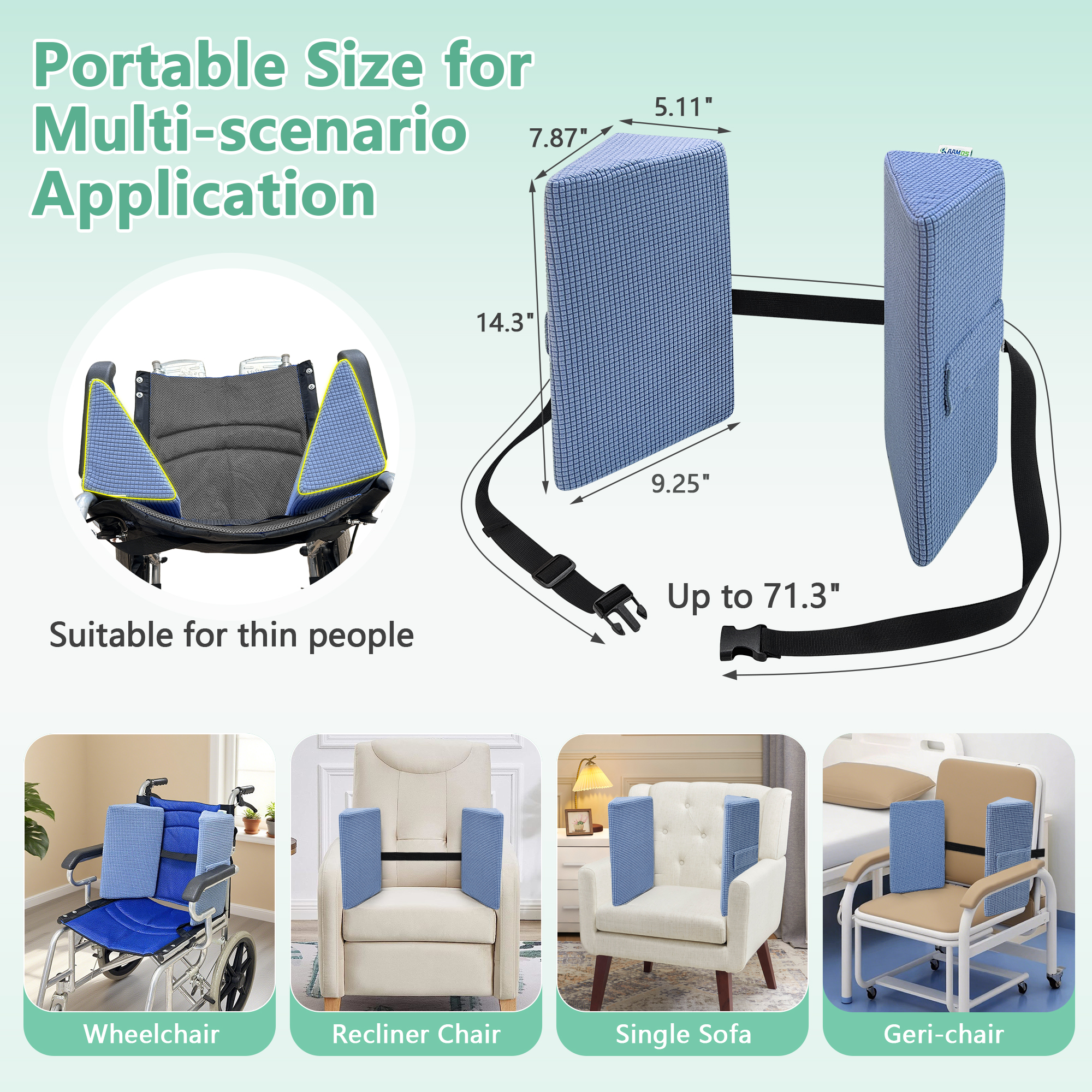 Wheelchair Lateral Support Side Cushions, Lateral Positioning Wedge Pillows with Adjustable Straps for Posture Correction, Foam Padding Guards for Elderly & Adult