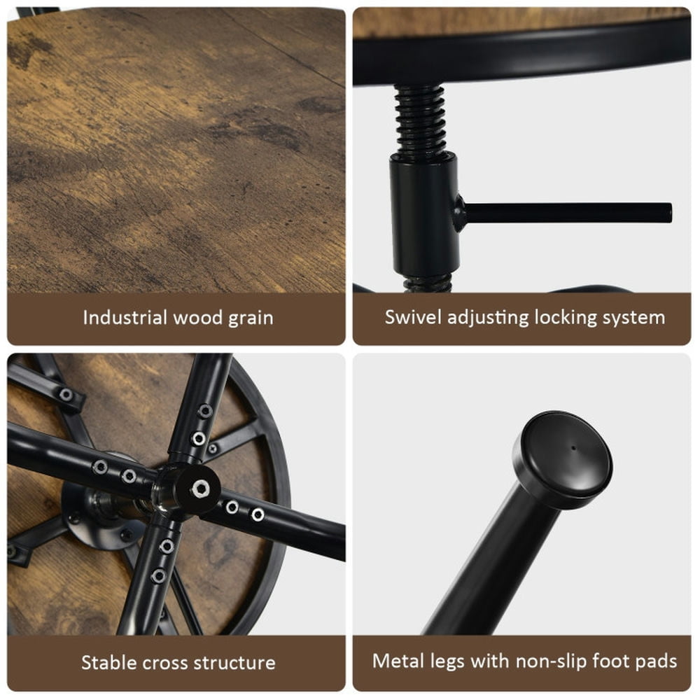 Demi Bonn Set of 2 Adjustable Swivel Counter-Height Bar Stool with Arc-Shaped Backrest, Modern Dining Chair, Brown