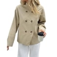 thumbnail image 2 of Gabardina Corta para Mujer, Abrigo Holgado de Larga con Solapa y Doble Botonadura, Ropa de Abrigo de Moda Albaricoque L, 2 of 7