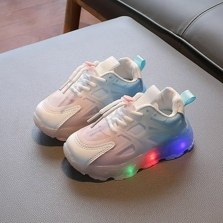 

Ediodpoh Children s Sneakers Color Gradient LED Light Shoes Dad Shoes Lace up Soft Soles Kids Shoes White 6