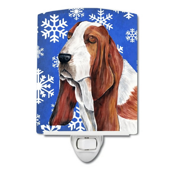 Caroline's Treasures SC9372CNL Basset Hound Winter Snowflakes Holiday Ceramic Night Light, 6x4x3", multicolor