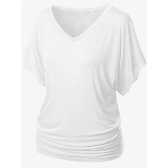 Summer Tops for Women Elegant V-Neck Casual Batwing Short Sleeves Summer Basic Tops Tee Fashion Dolman Tops Plus Size