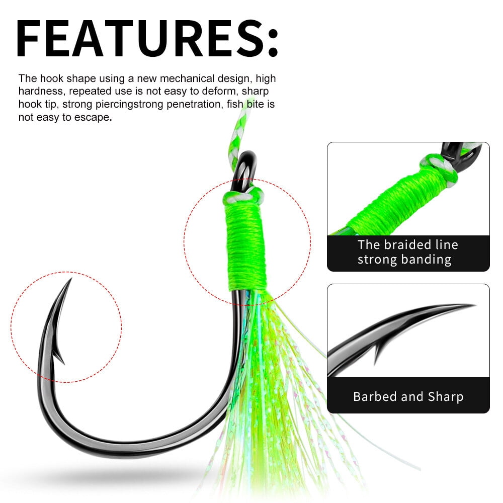 20 Pairs Double Assist Hooks Stainless Steel Wire Slow Jigging Pitch Jig Fishhook