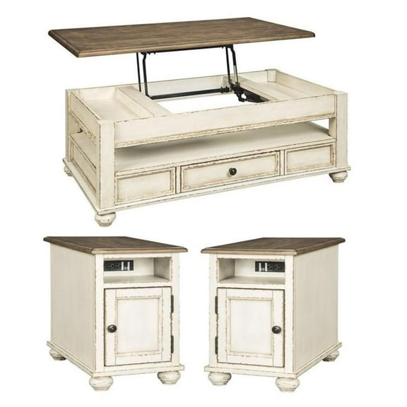 Home Square 3-Piece Set with Lift Top Coffee Table & 2 End Tables with USB Ports