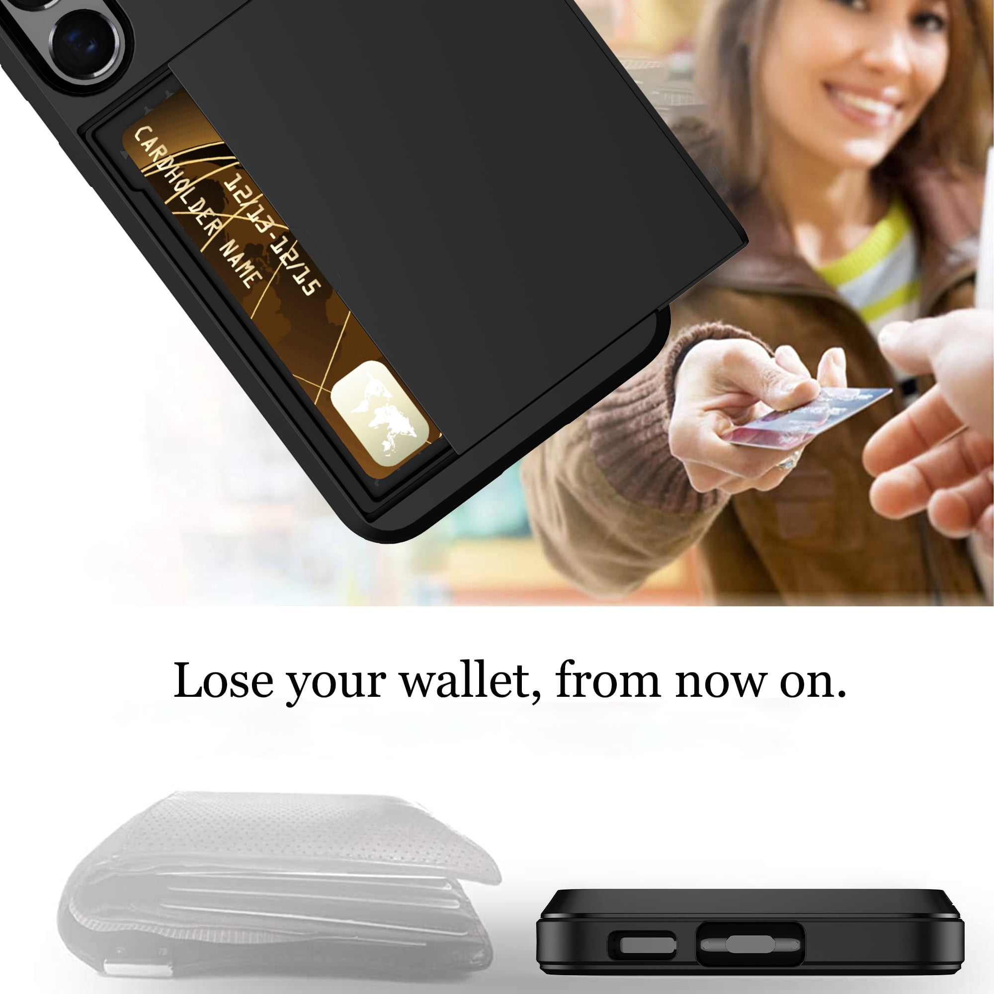 for Samsung Galaxy S22 Case Wallet Credit Card Holder ID Slot Sliding Door Hidden Pocket Men Women Anti-Scratch Dual Layer Hybrid Bumper Armor Protective Shell Back Cover,Darkblue