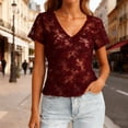 thumbnail image 4 of BXSRUTA Women's V Neck Lace Top Short Sleeve Hollow Out Blouse Casual Summer Tunic Shirt, 4 of 6