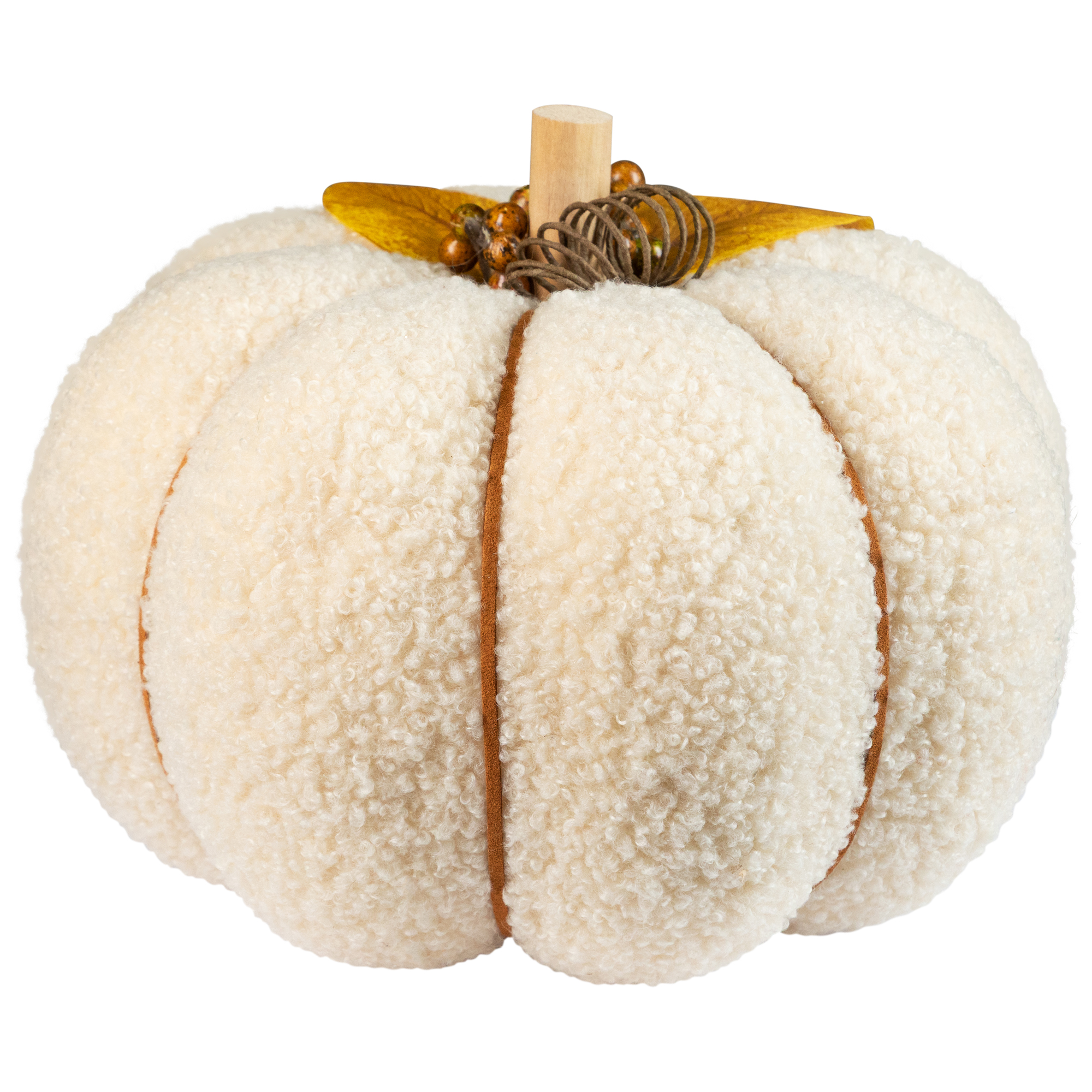 Northlight Large Plush Pumpkin Fall Harvest Decoration - 7.5" - Cream and Yellow