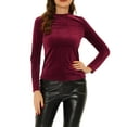 thumbnail image 1 of INSPIRE CHIC Juniors Christmas Mock Neck Long Sleeve Ribbed Knit Velvet Blouse, 1 of 5