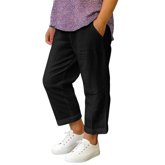 OGLCCG Cotton Linen Pants for Girls Teens Summer Casual Straight Leg Boho Pants Elastic Waist Beach Trousers with Pockets 4-15 Years