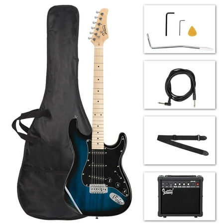 Glarry Beginner Electric Guitar Kit for Starter with 20Watt Amplifier,Bag,Strap,Plectrum,Spanner Tool,Wire,Tremolo Bar,Dark Blue