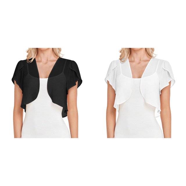 (Lot de 2) Kcodviy Cardigan Court Uni pour Femmes Automne Manches Courtes Boléro Ouvert Cardigan Rayé en Chiffon