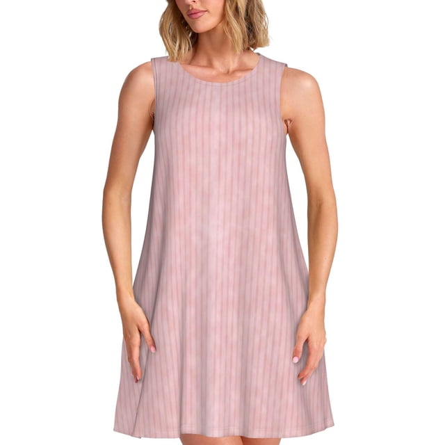 Fotbe Stripes Vestido de Verano sin Mangas para Mujer – Vestido Midi Línea A, Estilo Camiseta Floral, Vestido Playero Casual y Fluido