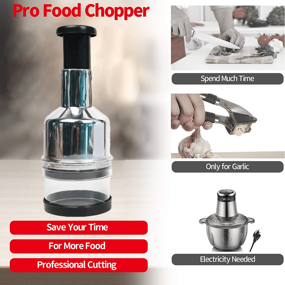 LHS Manual Food Chopper for Vegetable Fruits Nuts, Handheld Onion Chopper,  Garlic Squeezer, 500ML 